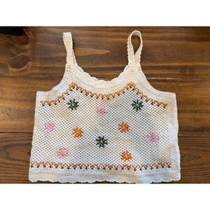 ZARA Youth 11-12 Crochet Tank Top Cream Multi Floral Embroidered Boho